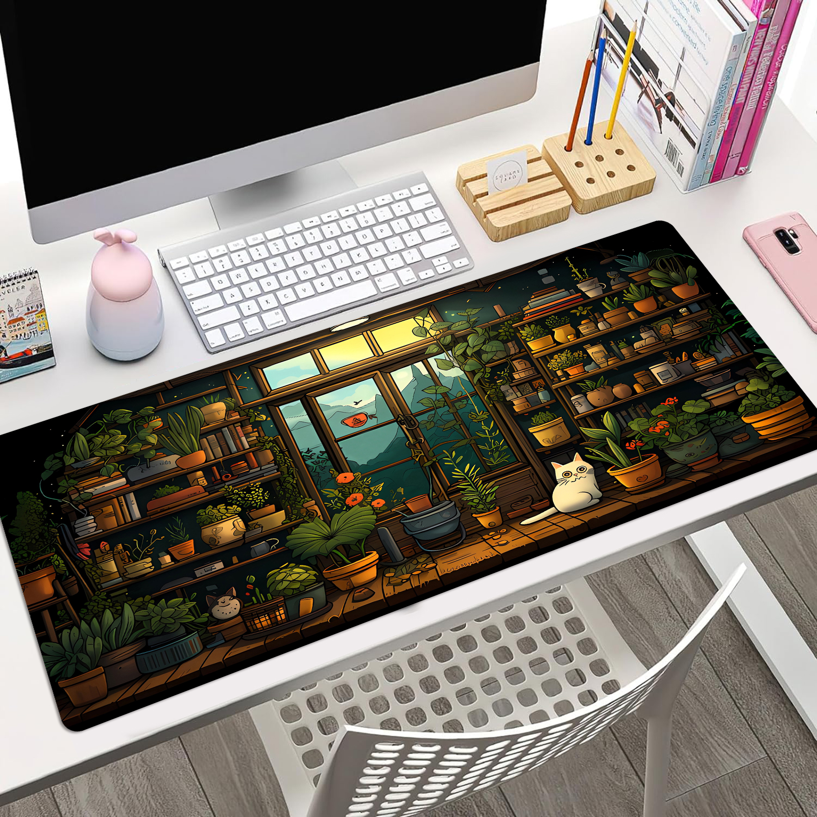 Gaming Keyboard And Mouse - Cute Cat Mouse Pad Desk Pad